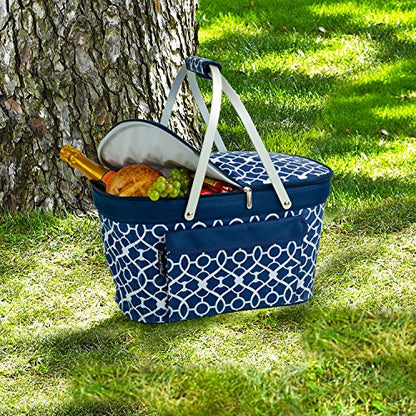 Picnic at Ascot Patented Insulated Folding Picnic Basket Cooler- Designed & Quality Approved in the USA - color: Trellis Blue