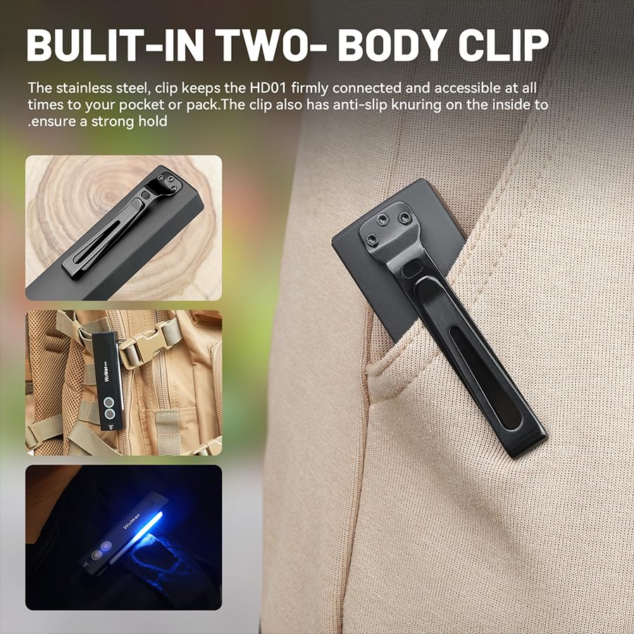 Wurkkos HD01 Flat EDC Flashlight with RGB and Green Light, 1200 Lumens Rechargeable LED Flashlight, Triple Light Sources Pocket Lights, Magnetic Flashlight for Camping, Work, Emergency - color: HD01