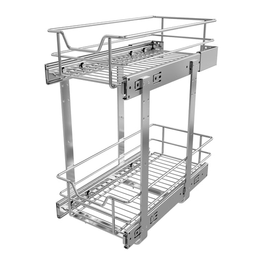 2 Tier Pull Out Cabinet Organizer 9" W X 17" D, Slide Out Drawers For Kitchen Cabinets, Pull Out Drawers For Cabinets Capacity Heavy Duty Caddy, Cabinet Pullout Shelves Chrome-Plated,Bathroom Pantry - color: 2 Tier - Chrome-Plated, size: 9" W X 17" D