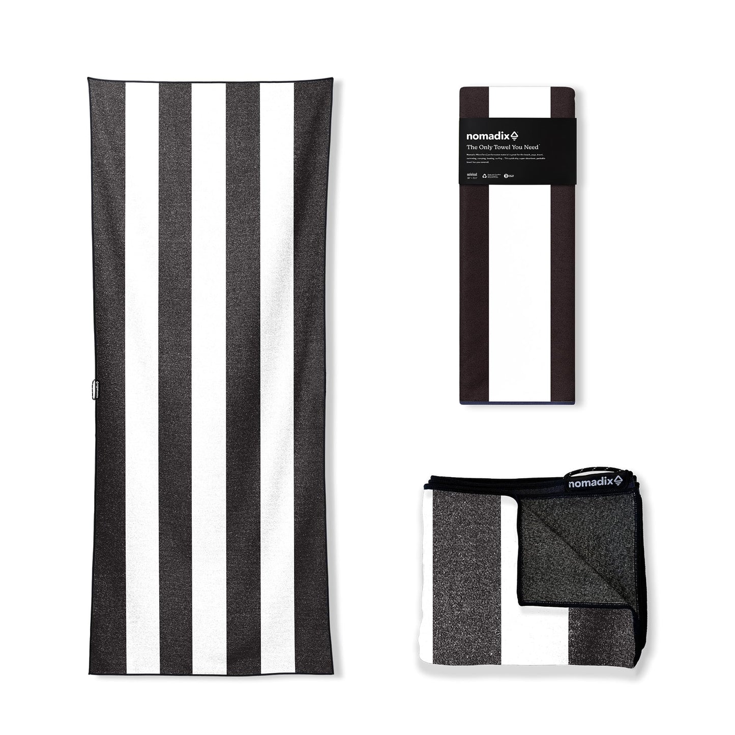 Nomadix Original Towel - Perfect for Beach, Pool, Travel, Camping, Yoga - Made with Recycled Materials - Super Absorbent - Sand Resistant - Classic Cabana Black - 72.5x30 - color: Black