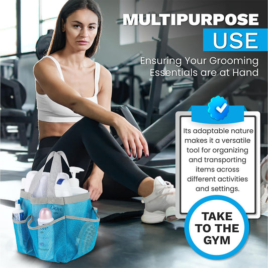 Handy Laundry Mesh Shower Caddy - 7 Pocket Portable Bathroom Organizer Tote for Travel, Gym & Dorm - Collapsible Small Shower Caddy Bag to Hold Toiletries & Essentials (Blue) - color: Portable Blue