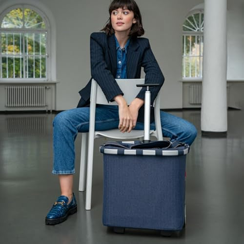 reisenthel carrycruiser Herringbone Dark Blue - Portable Shopping Trolley with Sturdy Aluminum Frame, Shoulder Strap and Removable mesh Inner Bag -Water-Repellent - color: Herringbone Dark Blue