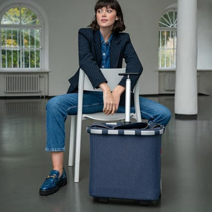 reisenthel carrycruiser Herringbone Dark Blue - Portable Shopping Trolley with Sturdy Aluminum Frame, Shoulder Strap and Removable mesh Inner Bag -Water-Repellent - color: Herringbone Dark Blue